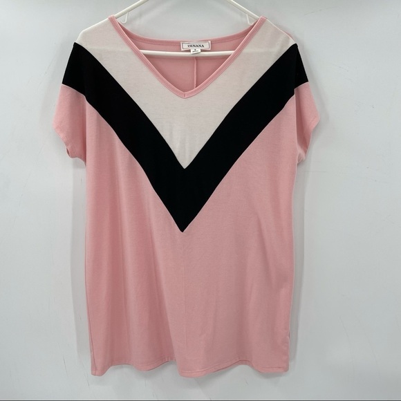 Zenana Outfitters Tops - Zenana Pink, White & Black Tee Shirt